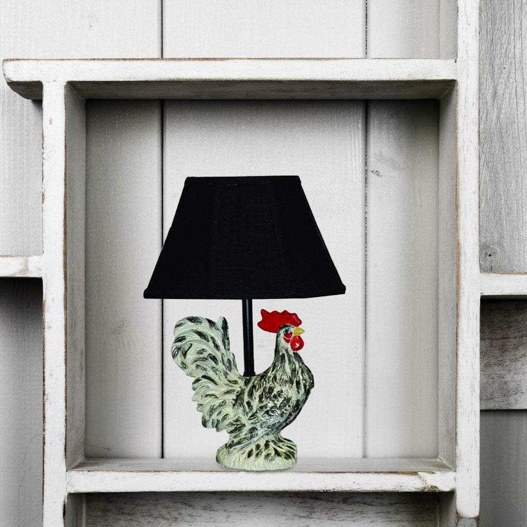 13" Rustic Farmhouse Rooster Accent Lamp With Black Shade-5