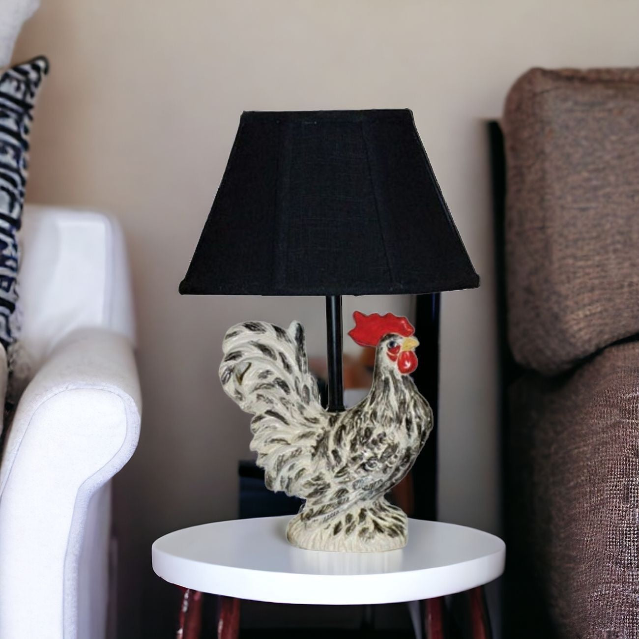 13" Rustic Farmhouse Rooster Accent Lamp With Black Shade-2