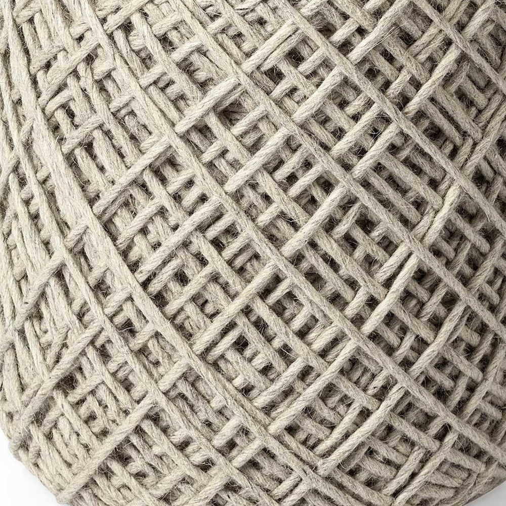 Oatmeal Wool Cylindrical Pouf With Diamond Pattern-4