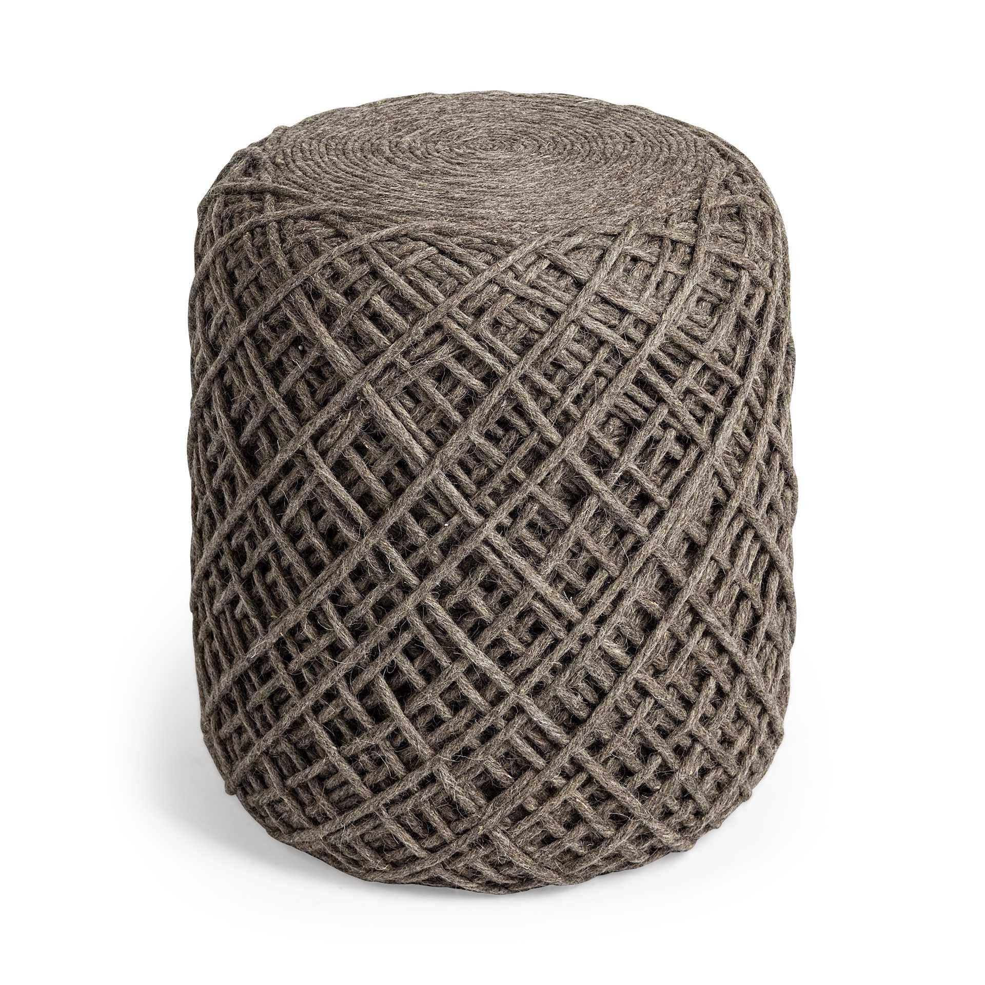 Brown Wool Cylindrical Pouf With Diamond Pattern-2