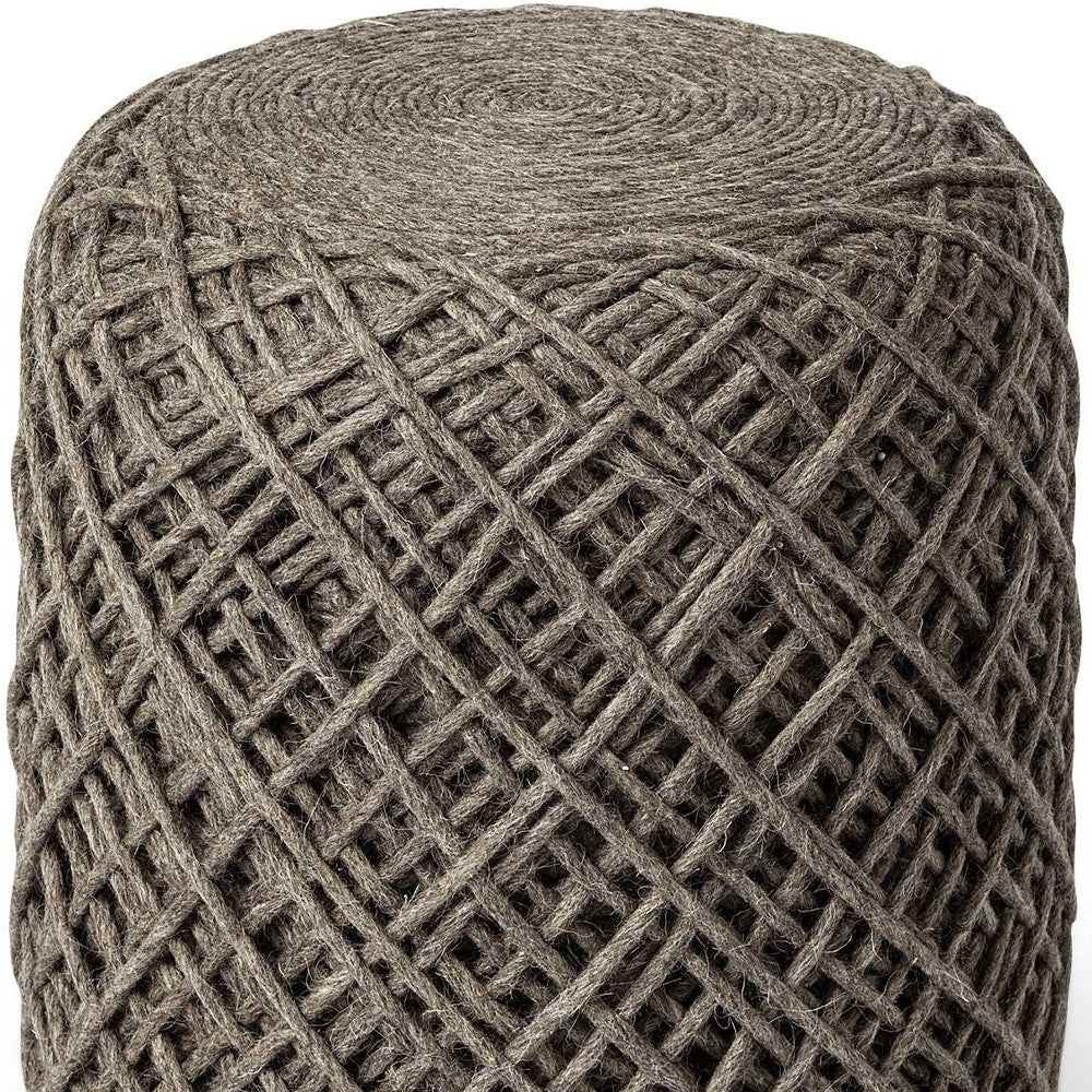 Brown Wool Cylindrical Pouf With Diamond Pattern-3