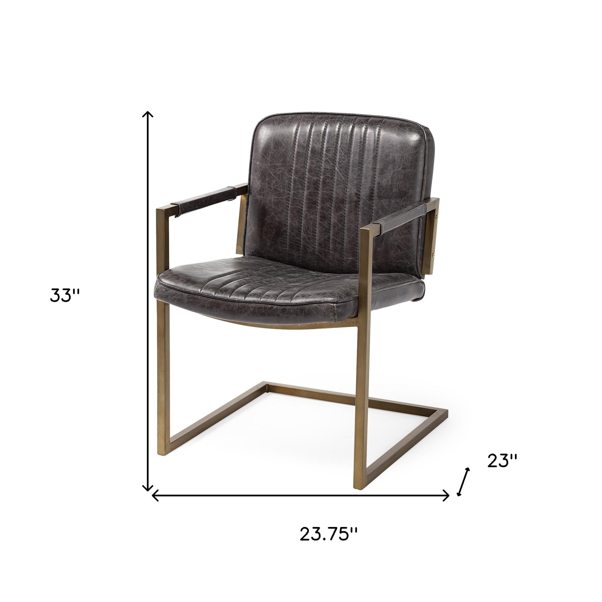 Black Leather Seat Accent Chair With Brass Frame-8