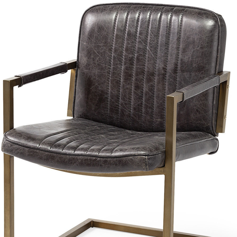 Black Leather Seat Accent Chair With Brass Frame-6