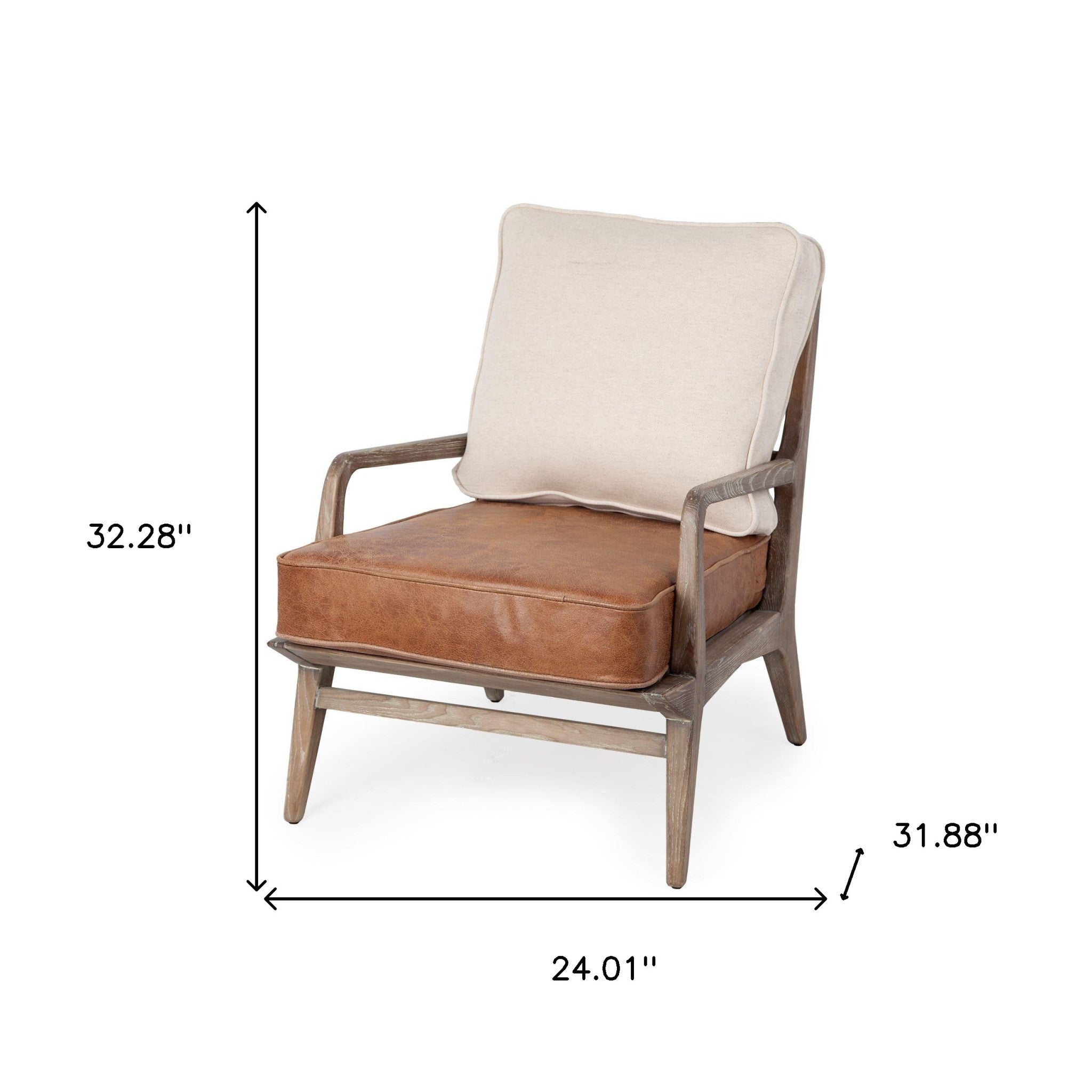 24" Beige and Brown And Brown Leather Arm Chair-8