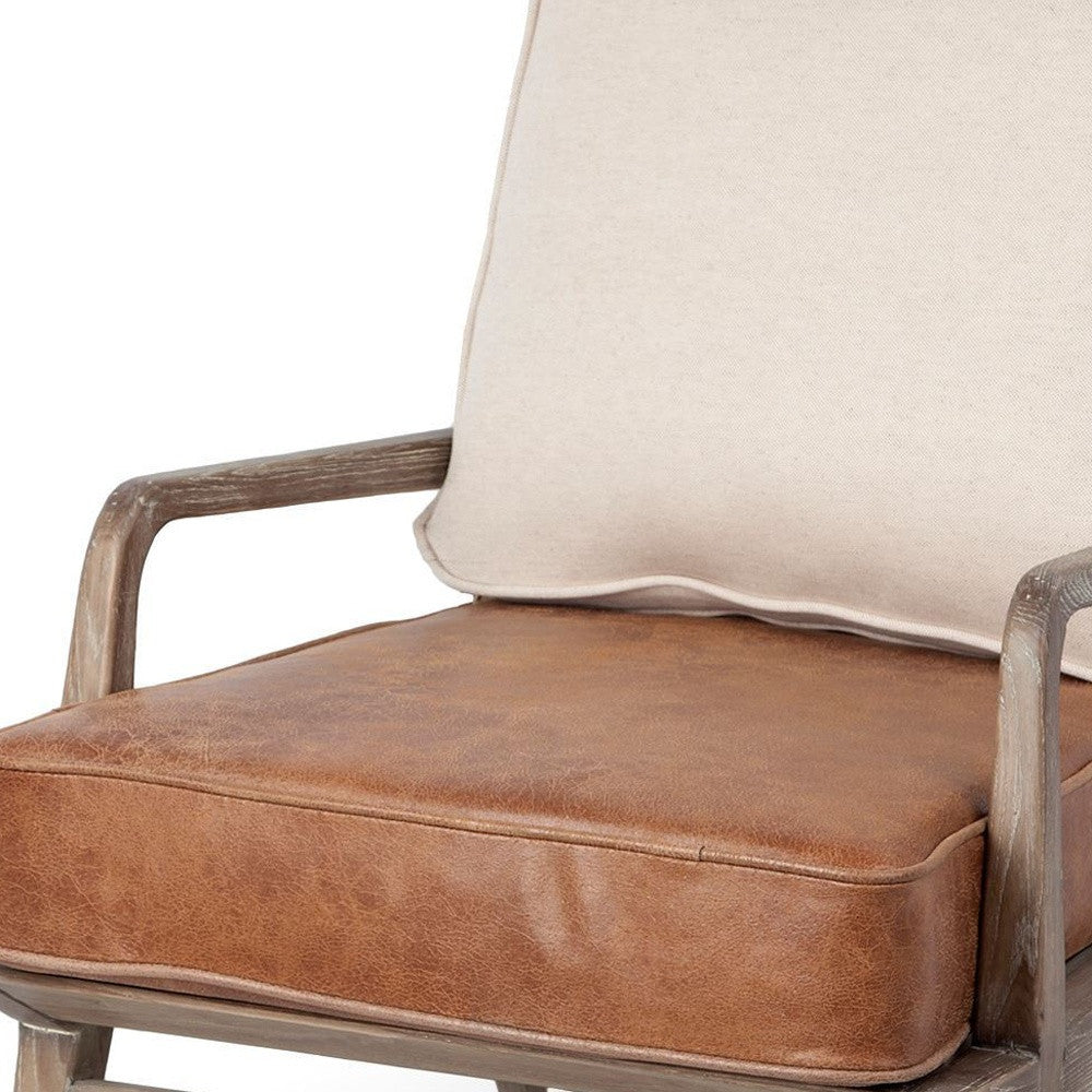 24" Beige and Brown And Brown Leather Arm Chair-6