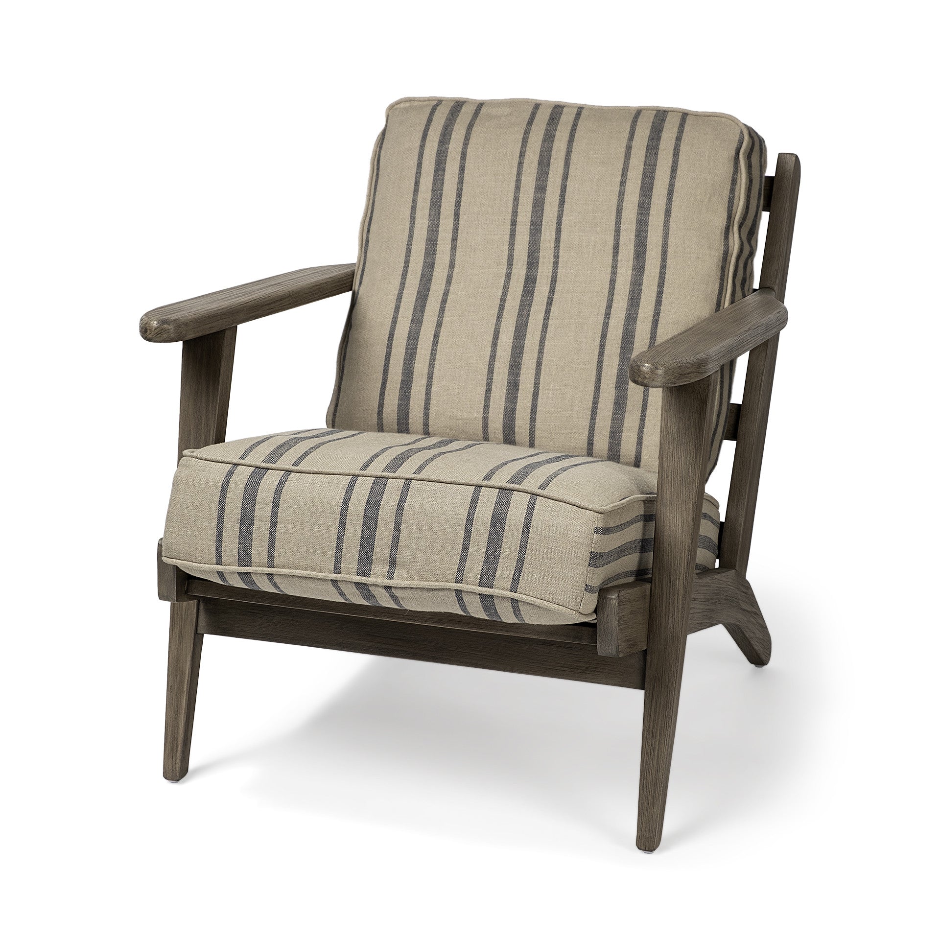 Striped Light Brown Fabric Wrapped Accent Chair With Wooden Frame-2