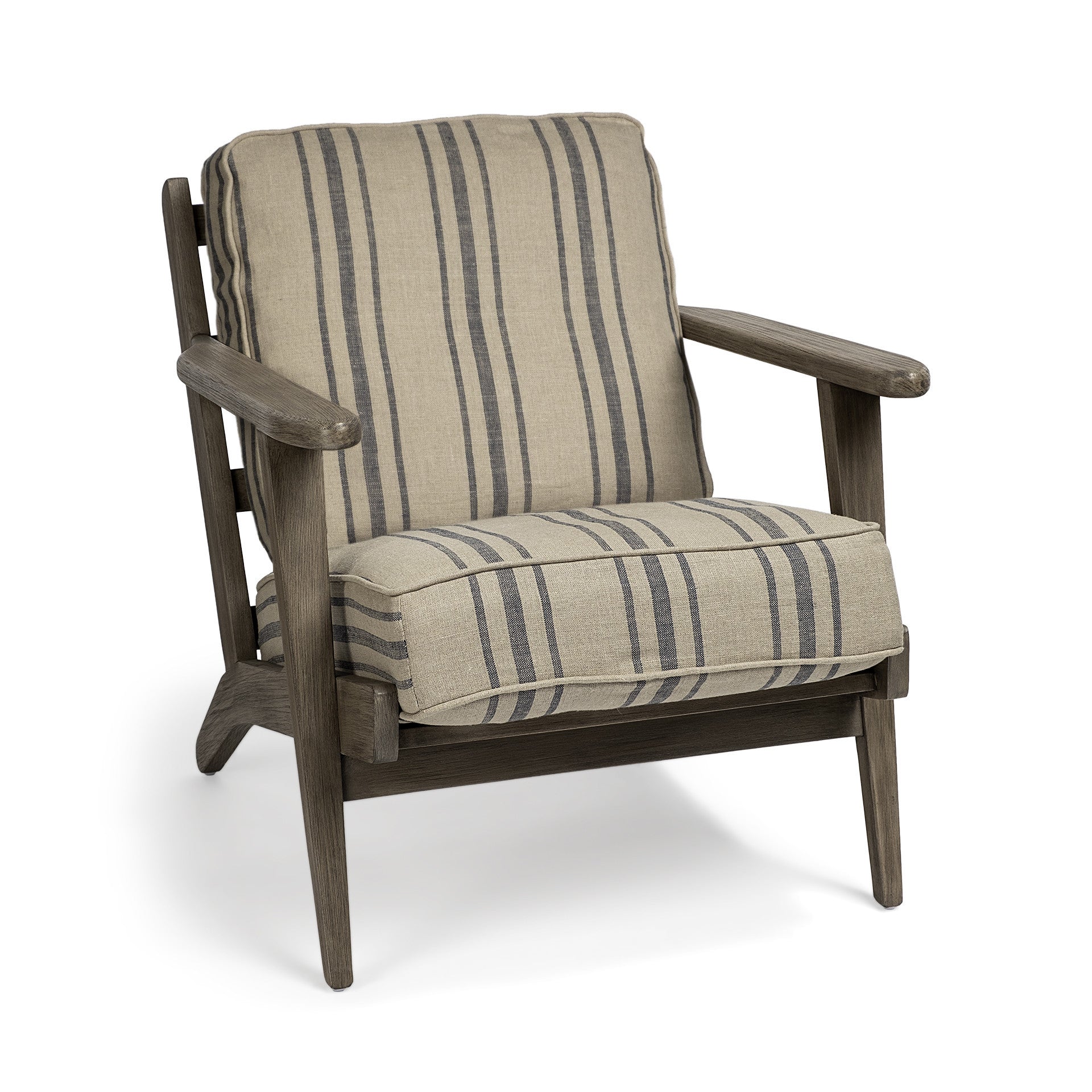 Striped Light Brown Fabric Wrapped Accent Chair With Wooden Frame-6