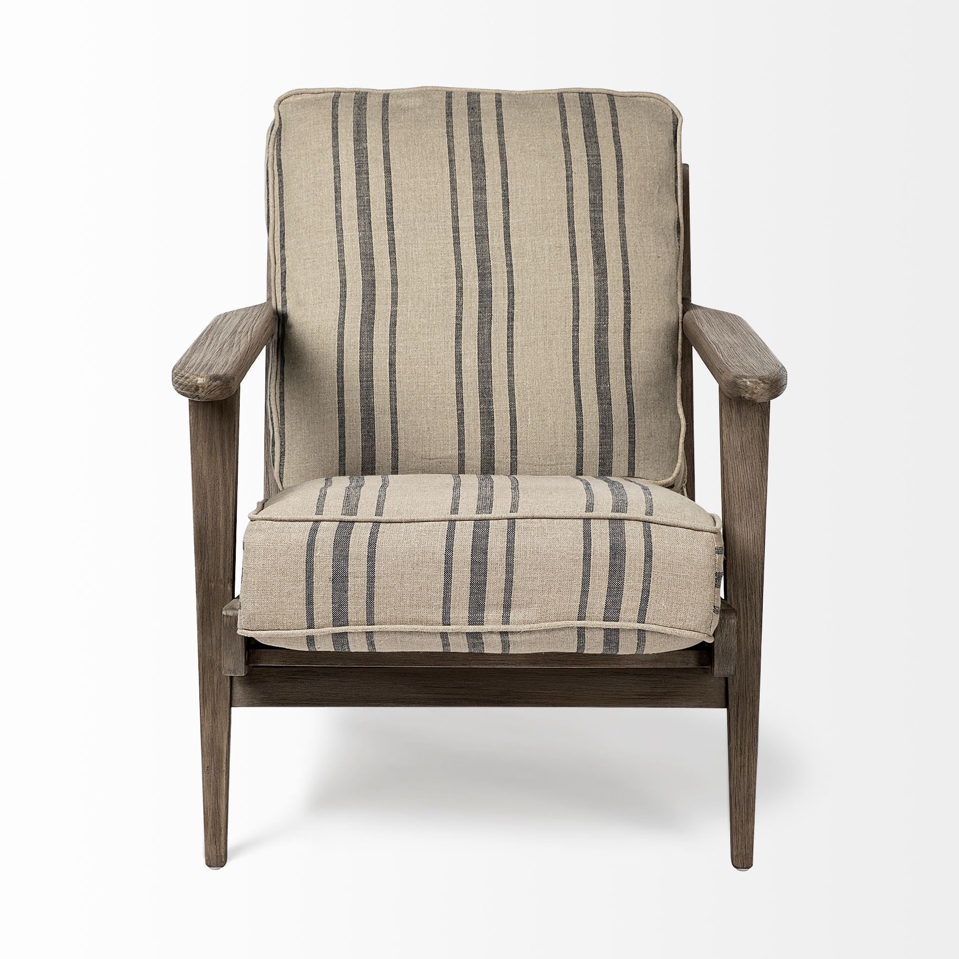 Striped Light Brown Fabric Wrapped Accent Chair With Wooden Frame-0