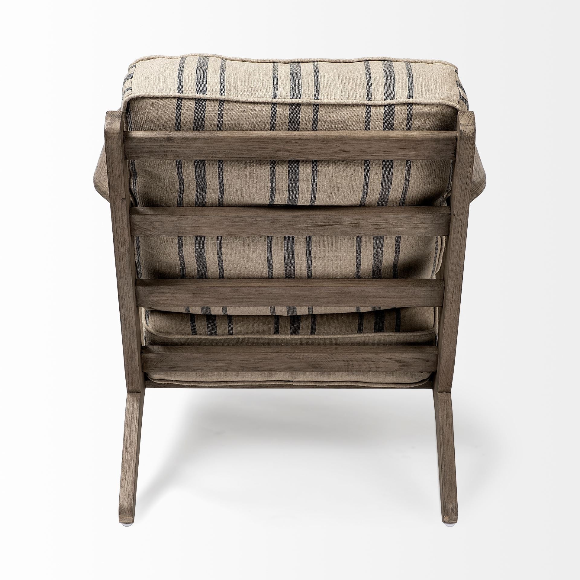 Striped Light Brown Fabric Wrapped Accent Chair With Wooden Frame-4