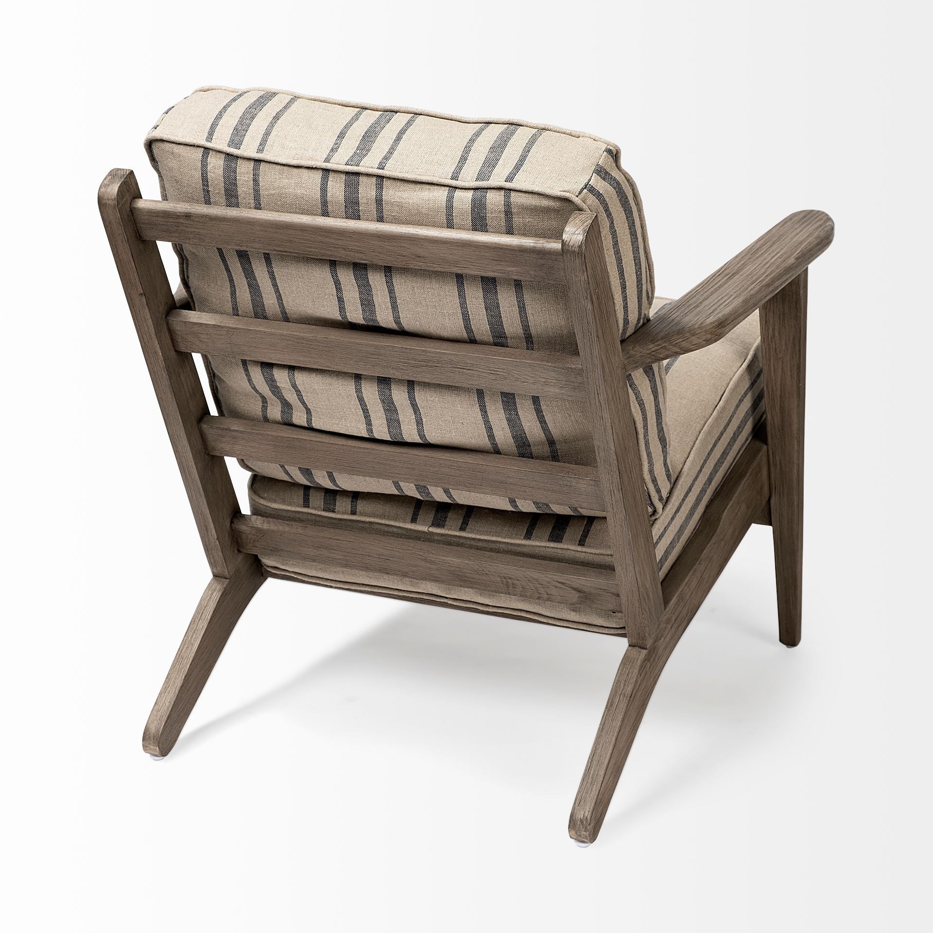 Striped Light Brown Fabric Wrapped Accent Chair With Wooden Frame-5