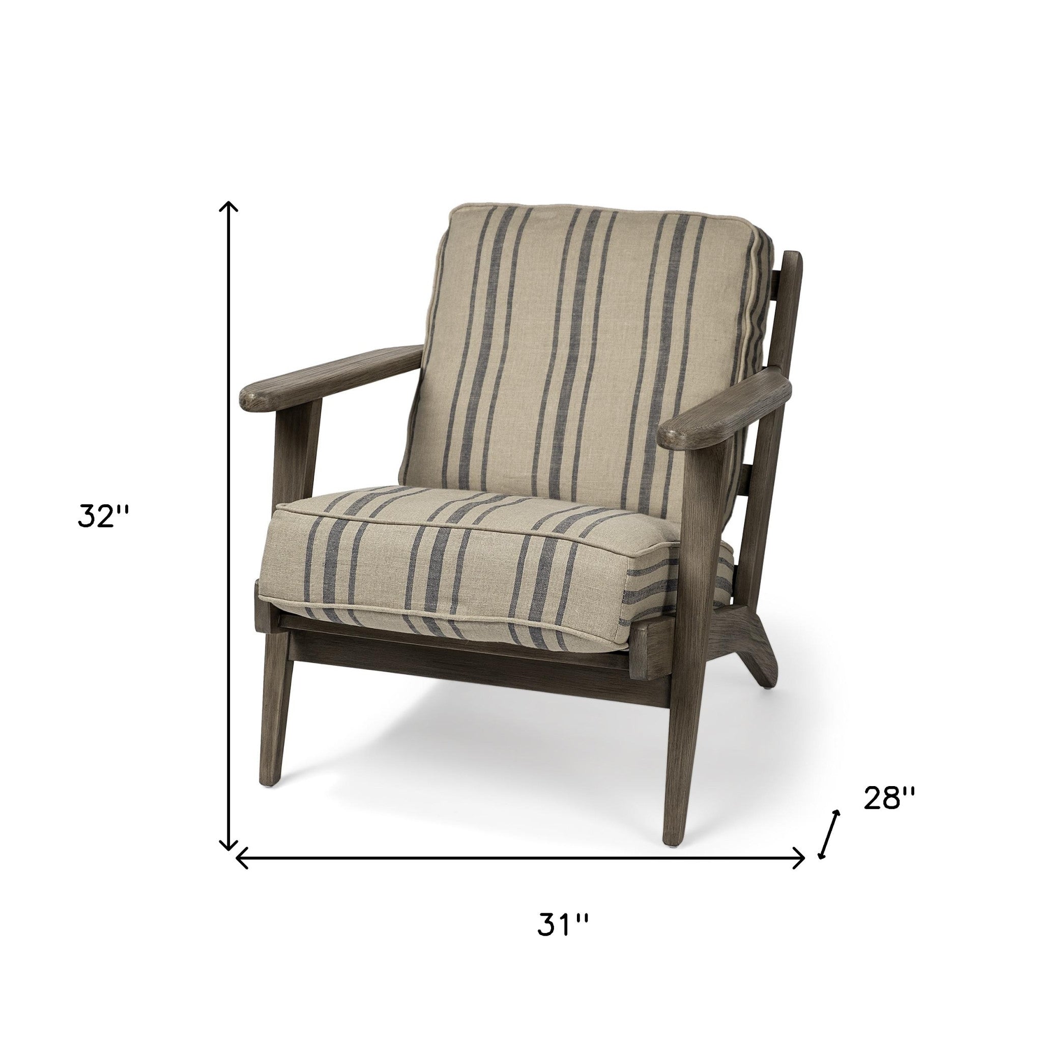 Striped Light Brown Fabric Wrapped Accent Chair With Wooden Frame-7