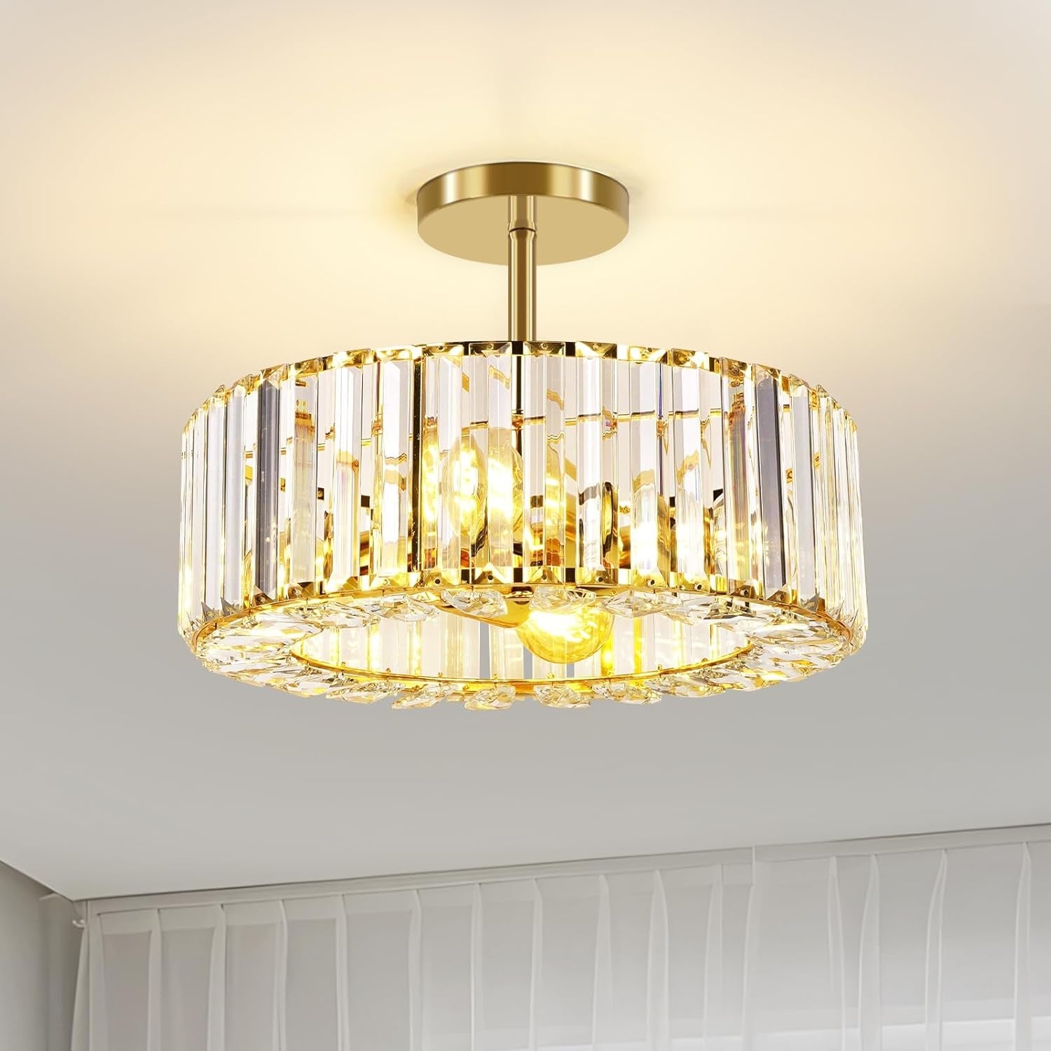 Gold Crystal Ceiling Light 14 Inch Contemporary Style-0