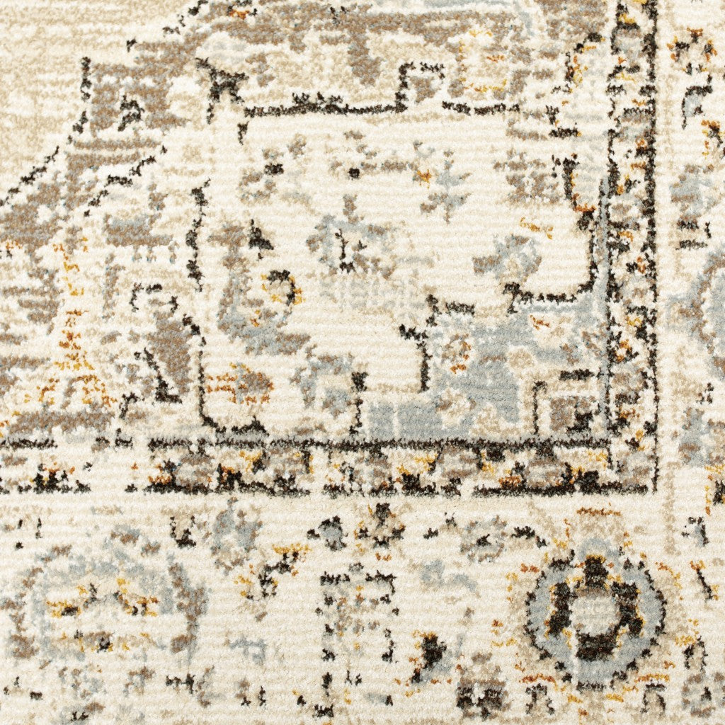 9' X 12' Beige And Ivory Center Jewel Area Rug-6