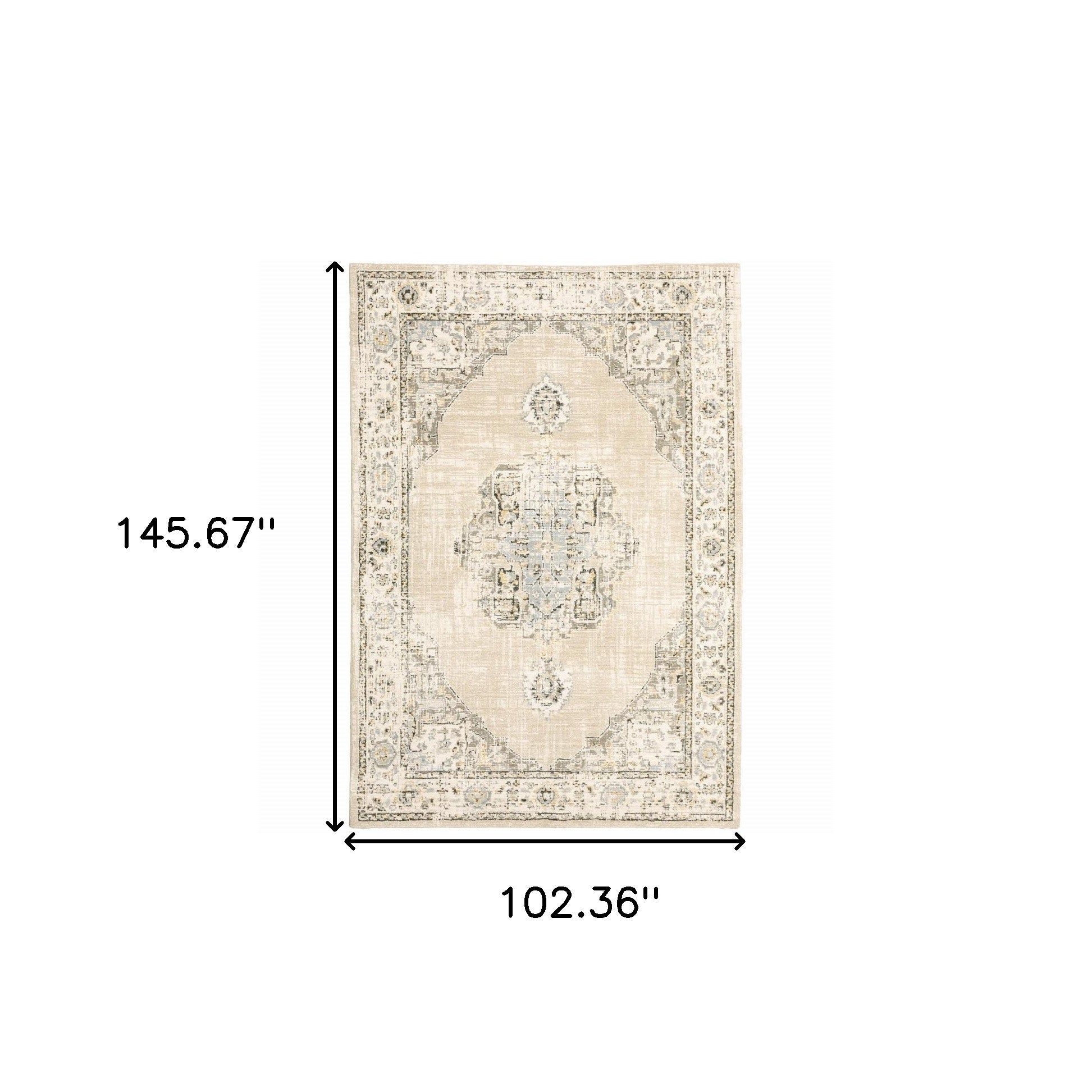 9' X 12' Beige And Ivory Center Jewel Area Rug-2