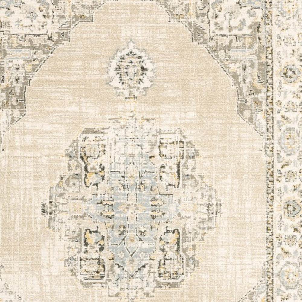 9' X 12' Beige And Ivory Center Jewel Area Rug-3