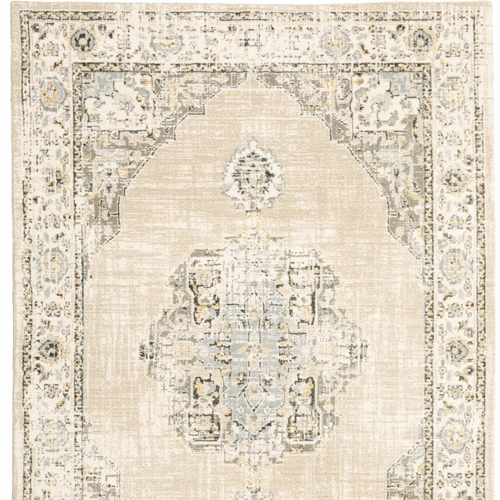 9' X 12' Beige And Ivory Center Jewel Area Rug-4