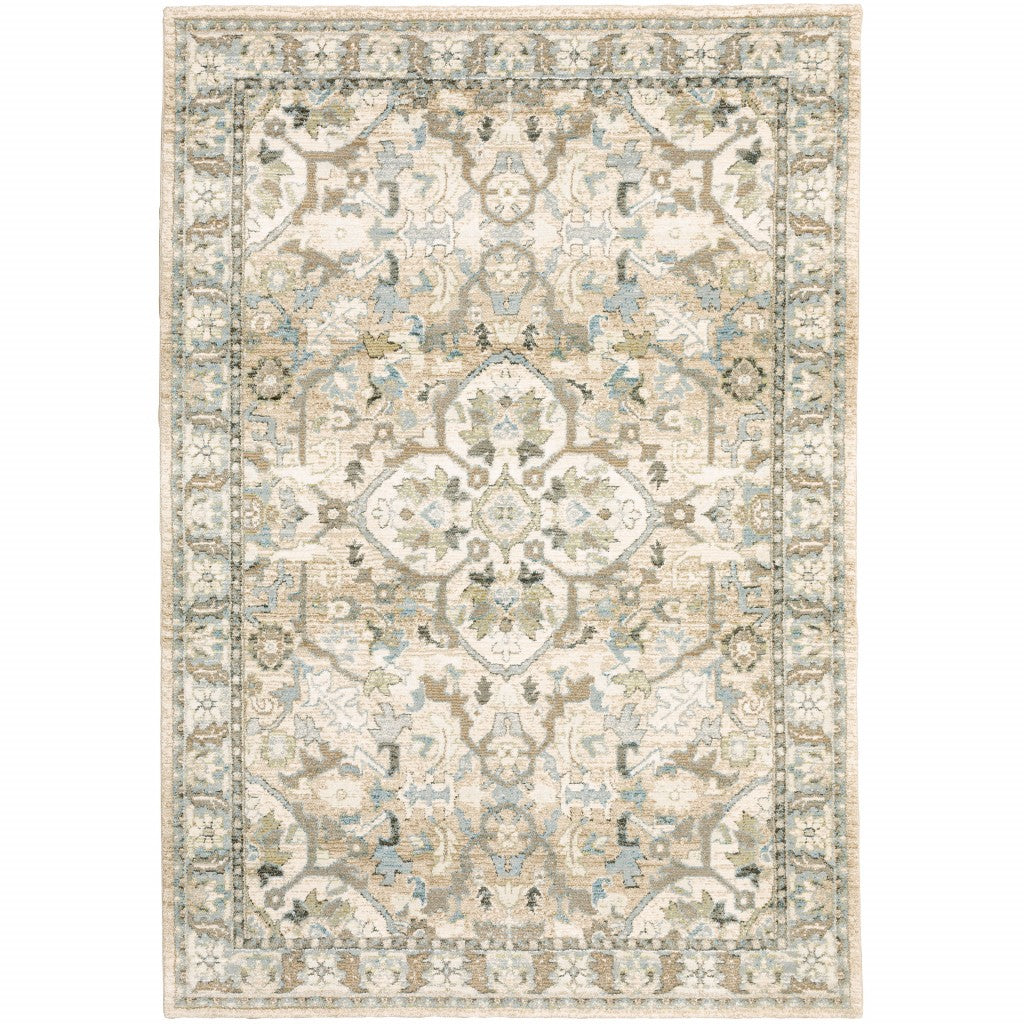 4' X 6' Beige And Ivory Medallion Area Rug-1