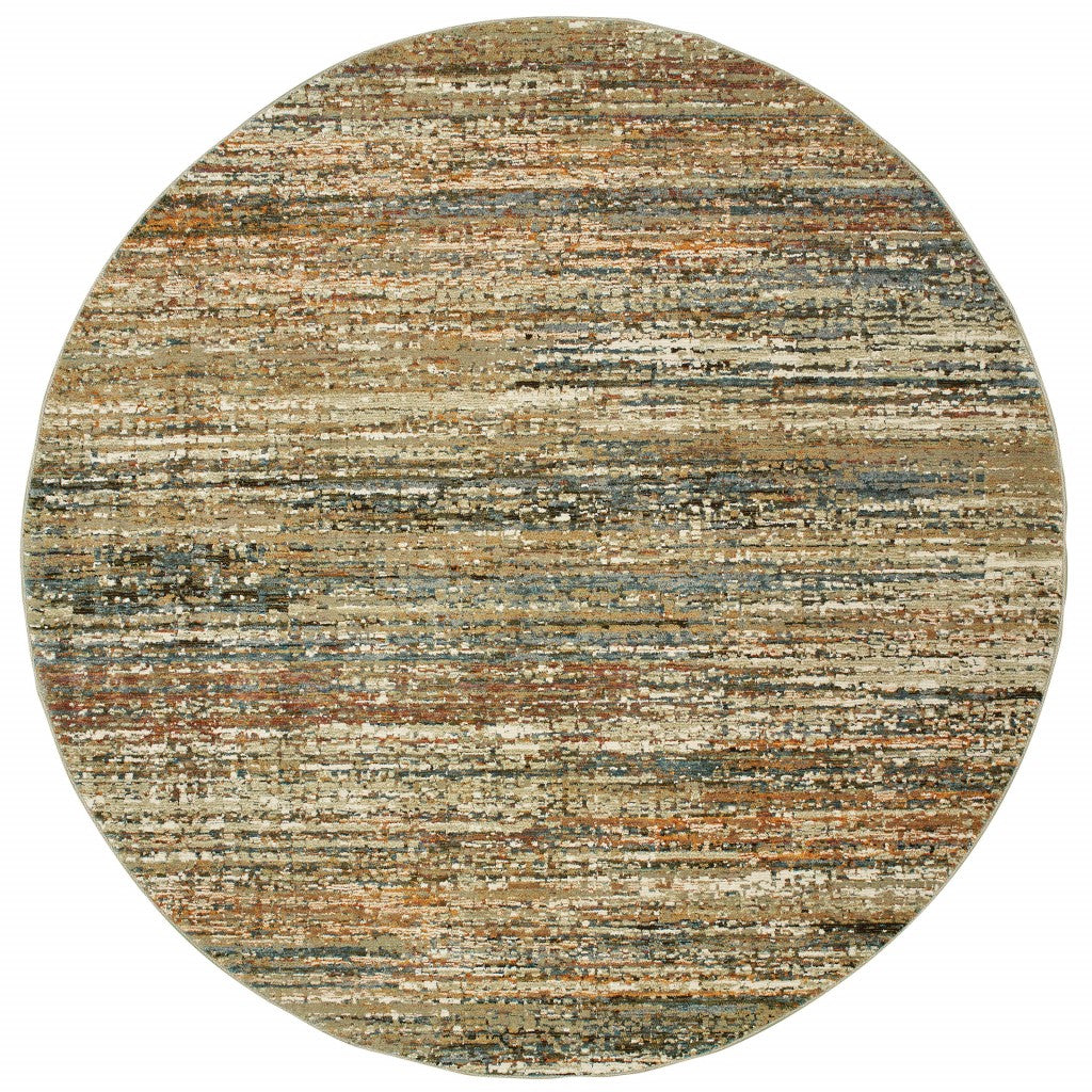 7' Round Gold And Green Abstract Area Rug-1