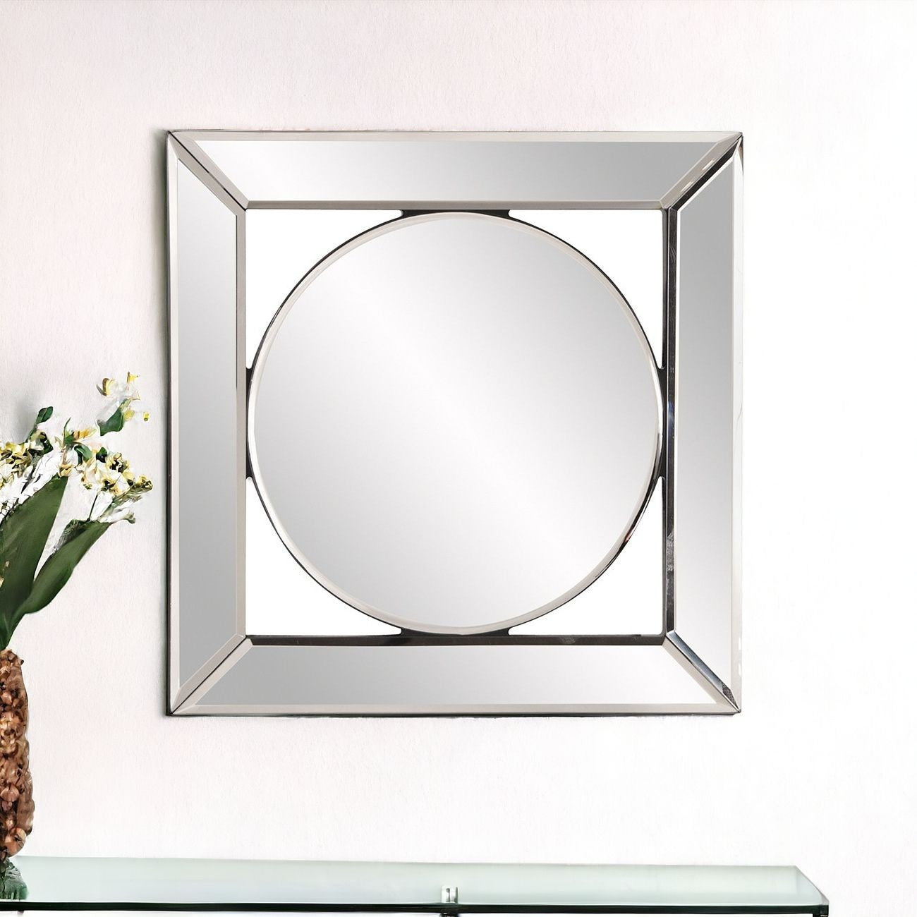 12" Round in Square Glass Framed Accent Mirror-0