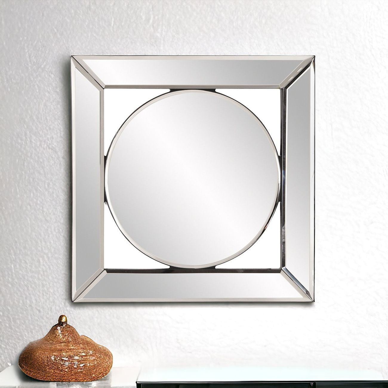 12" Round in Square Glass Framed Accent Mirror-8