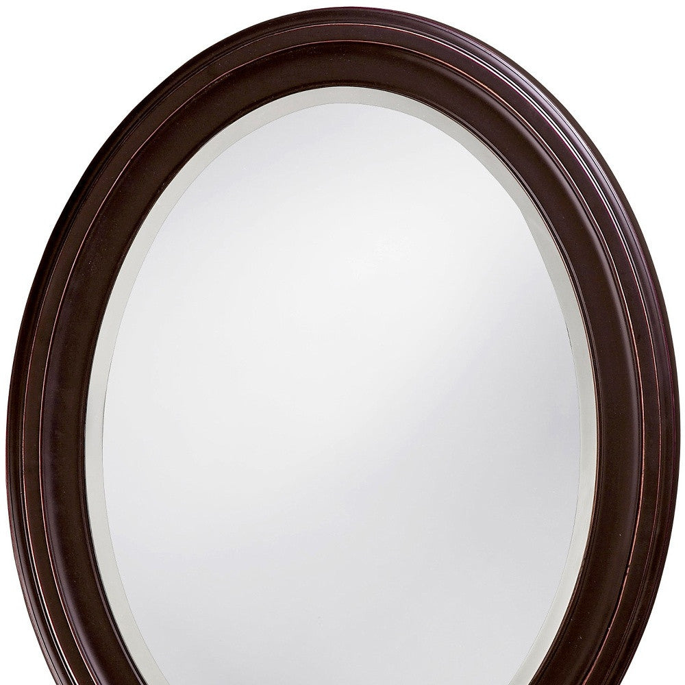 Oval Oil Rubbed Bronze Mirror With Wooden Grooves Frame-7