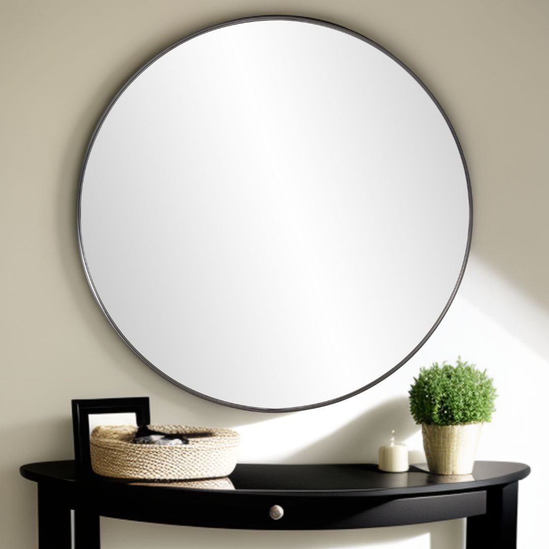 36" Black Round Framed Accent Mirror-1