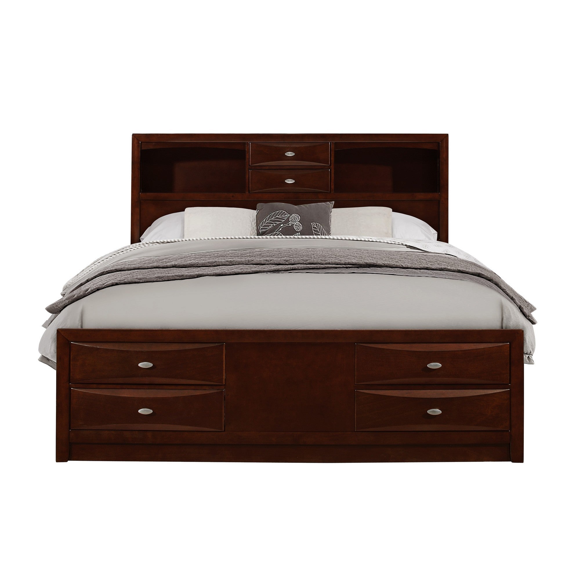 Solid Wood King Merlot Eight Drawers Bed-0