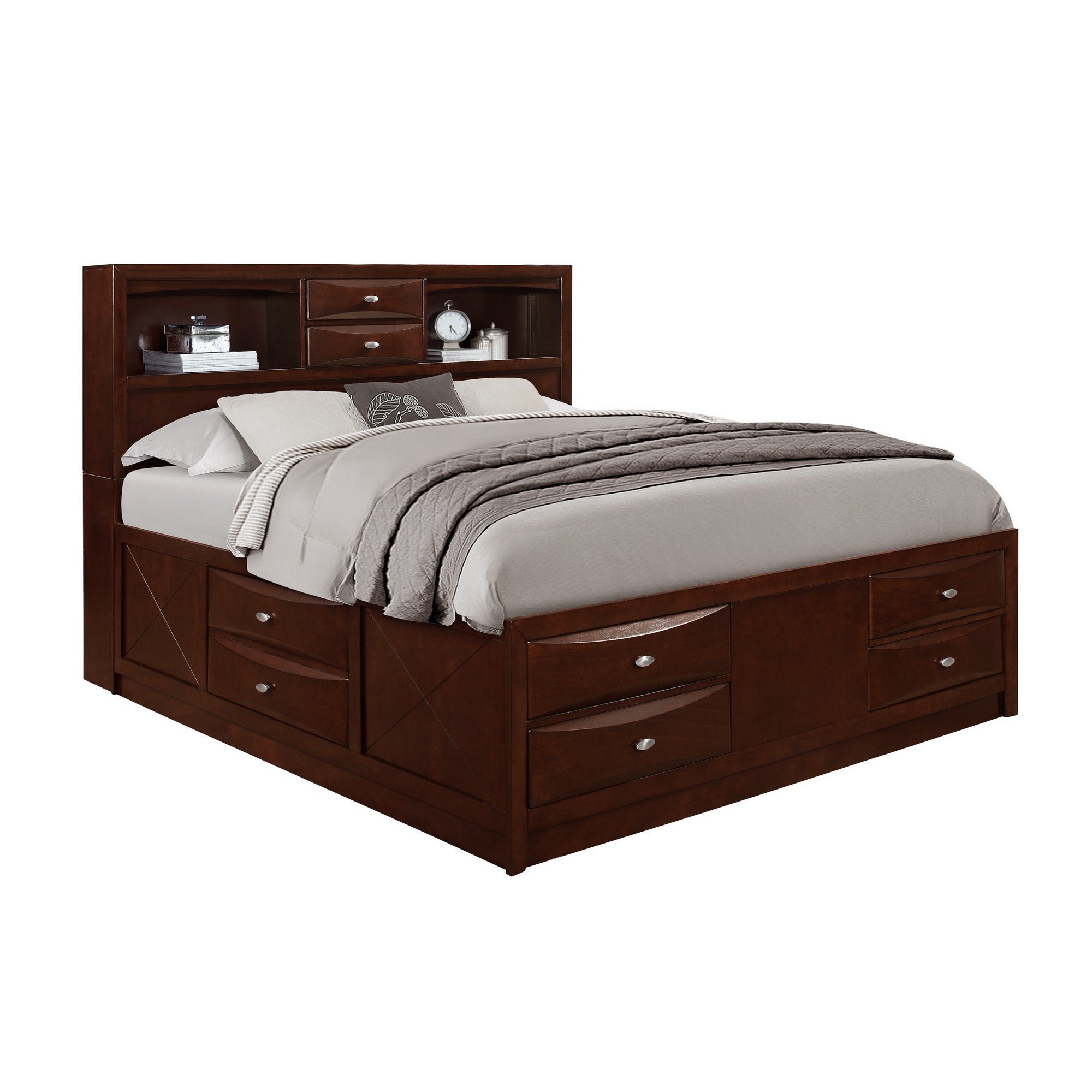 Solid Wood King Merlot Eight Drawers Bed-1