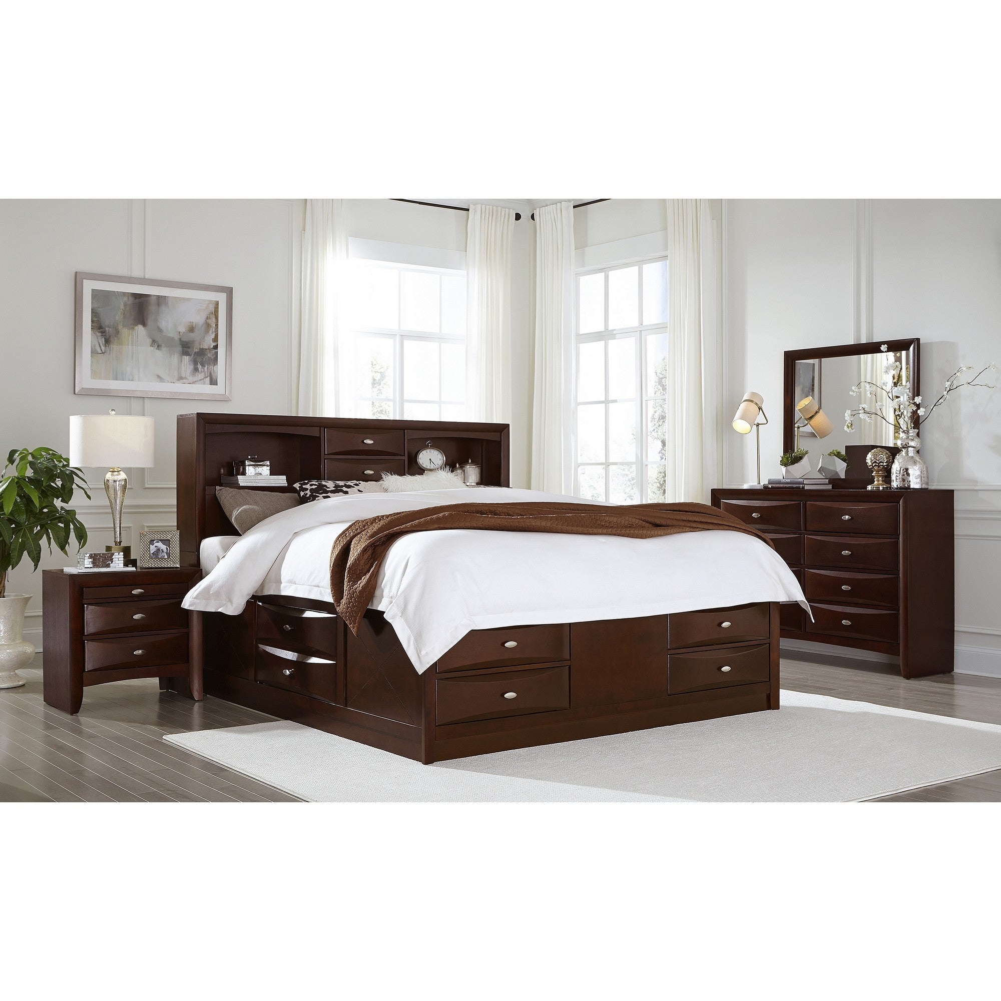 Solid Wood King Merlot Eight Drawers Bed-4