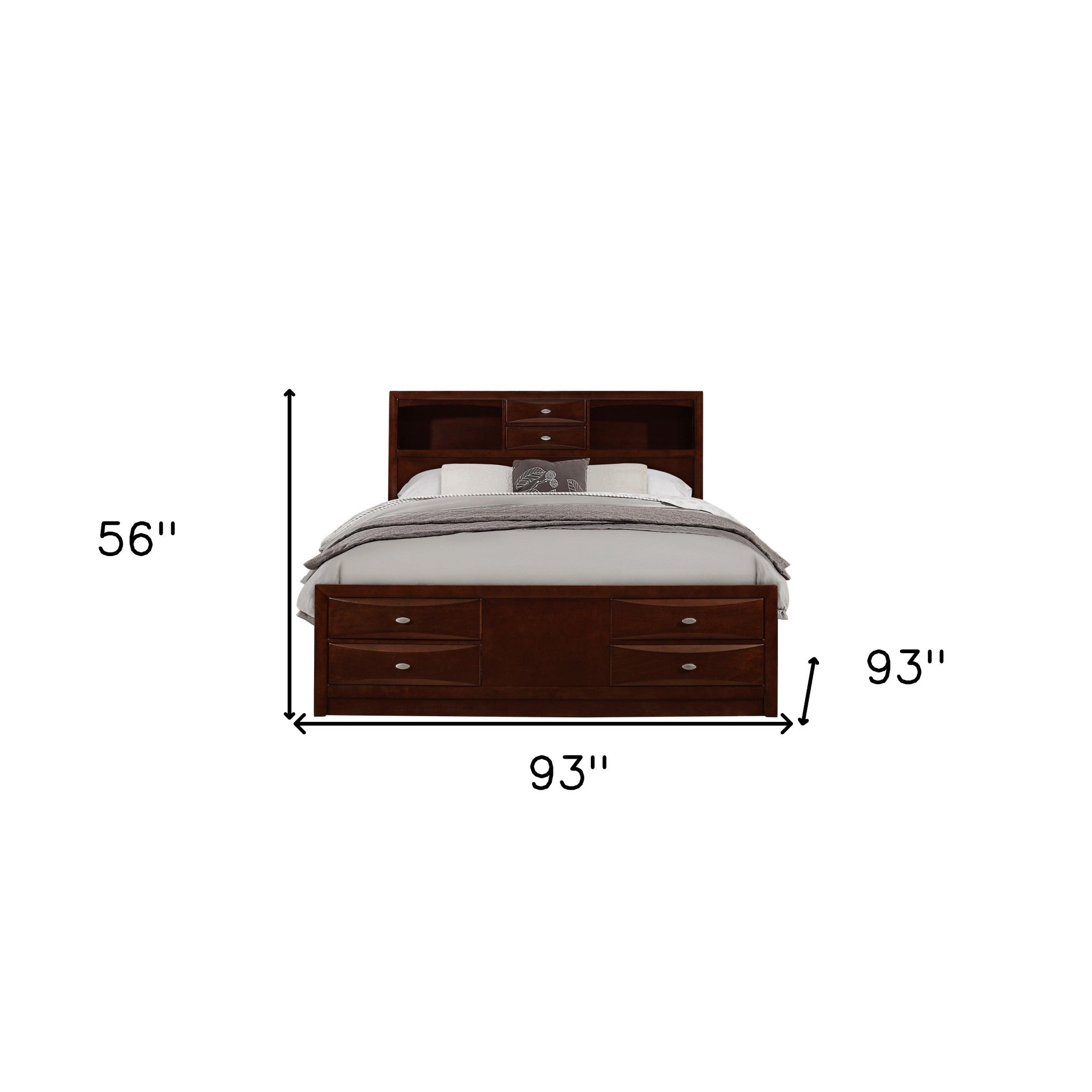 Solid Wood King Merlot Eight Drawers Bed-5