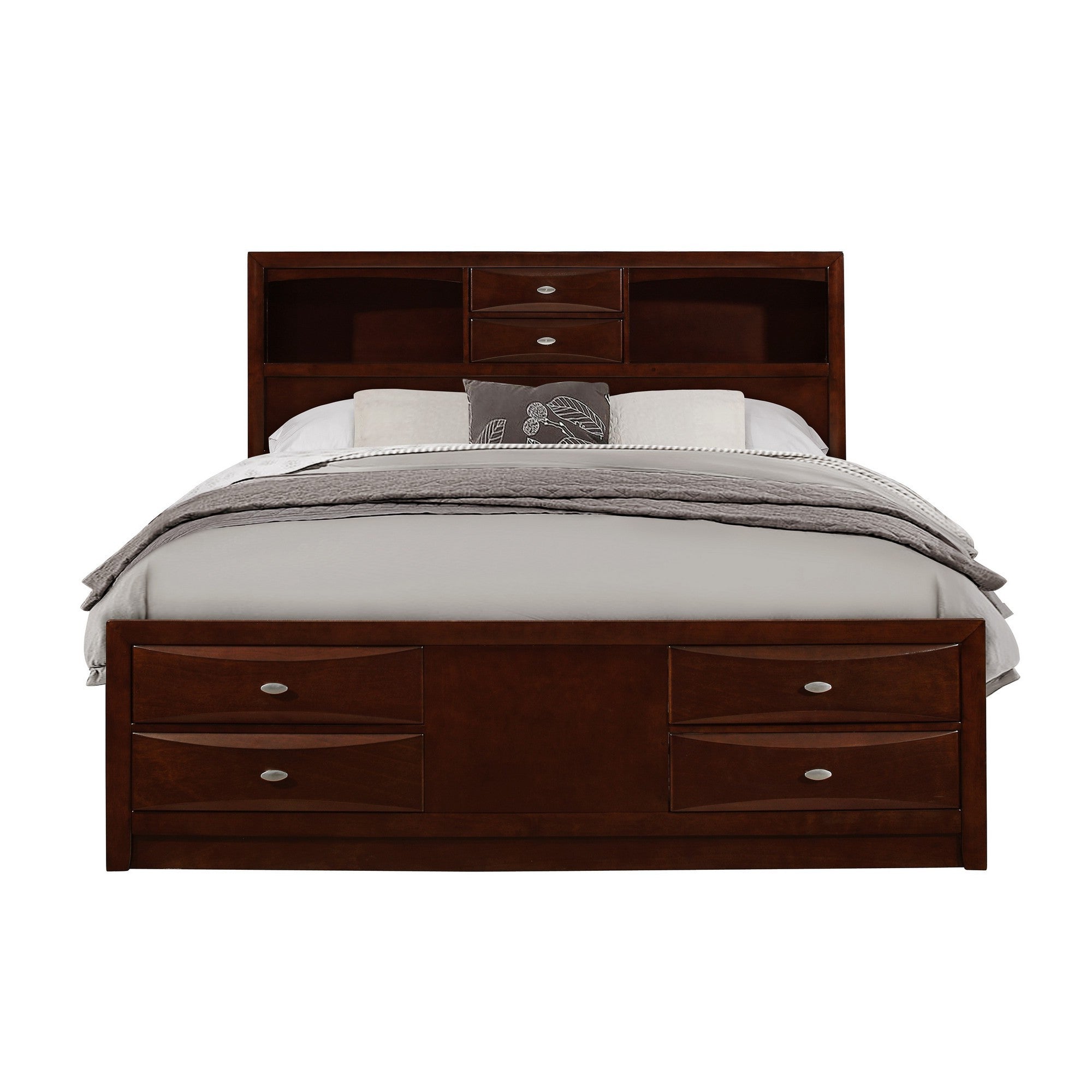 Solid Wood King Merlot Eight Drawers Bed-3