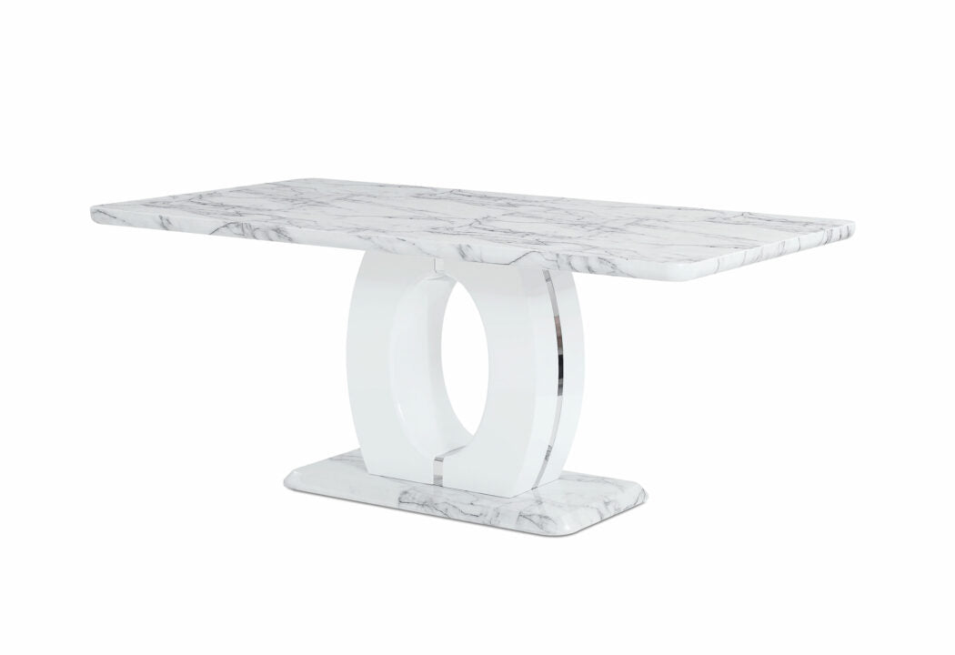 71" White Marble Pedestal Base Dining Table-2