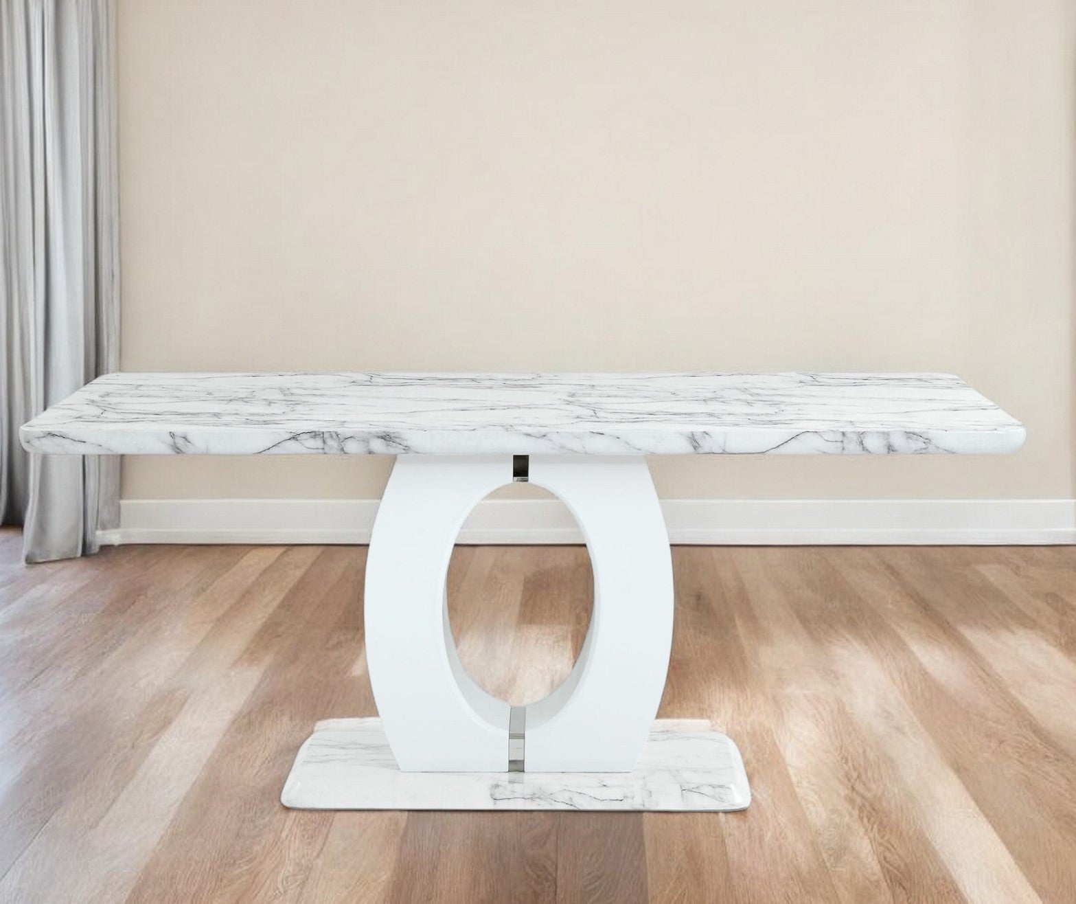 71" White Marble Pedestal Base Dining Table-1