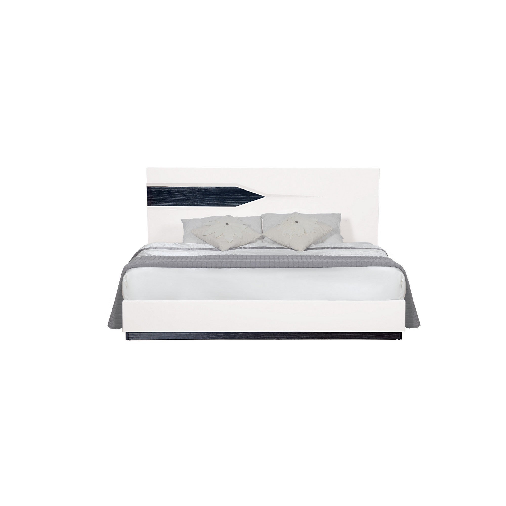 White Tone Queen Bed With Dark Grey Zebrano Details On Headboard And Bottom Rail Accent-0