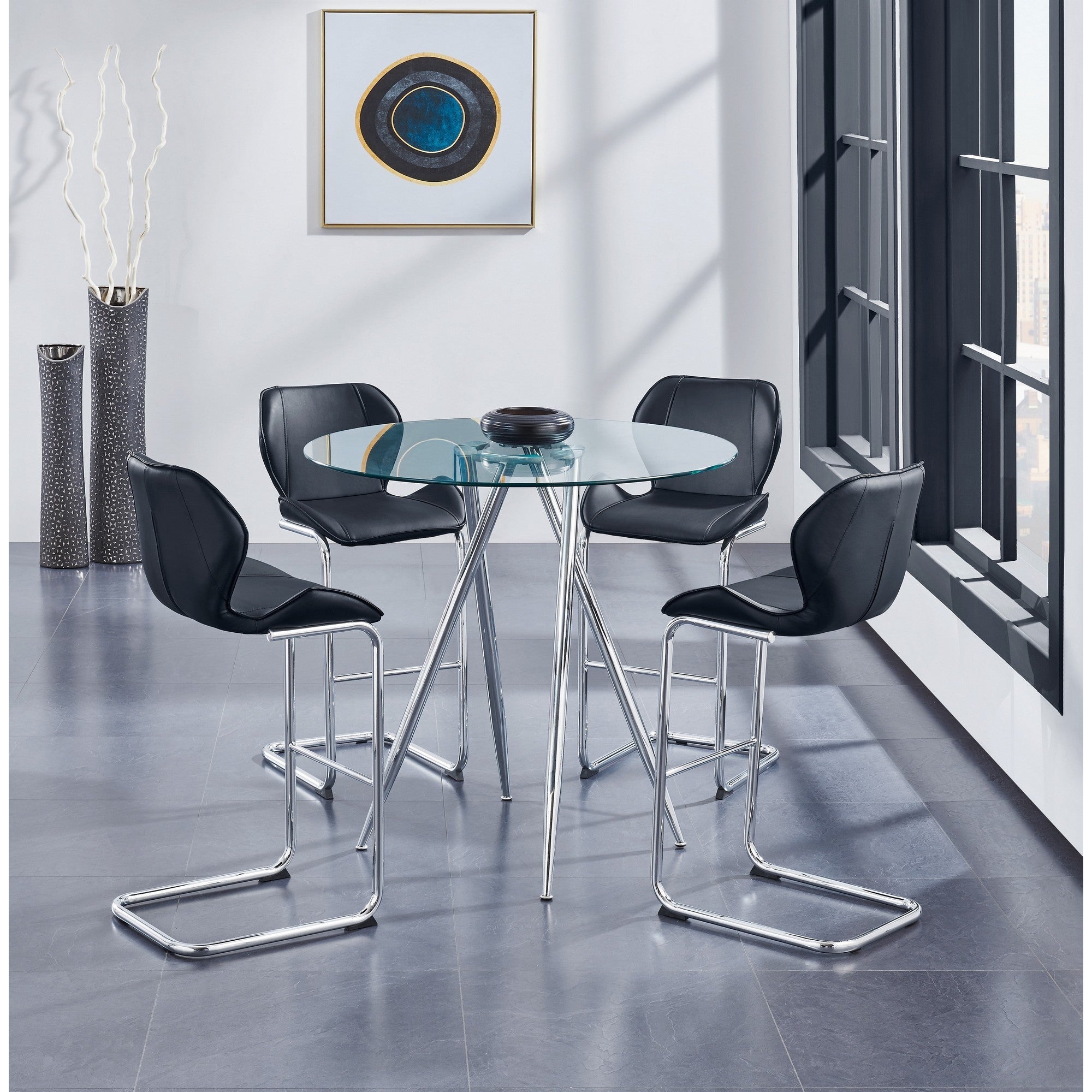 Chrome Metal Legs Bar Table With Round Tempered Glass Top-3