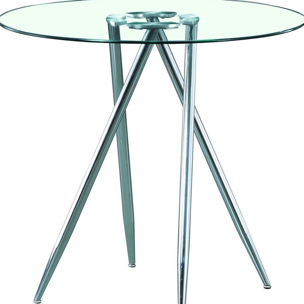 Chrome Metal Legs Bar Table With Round Tempered Glass Top-2