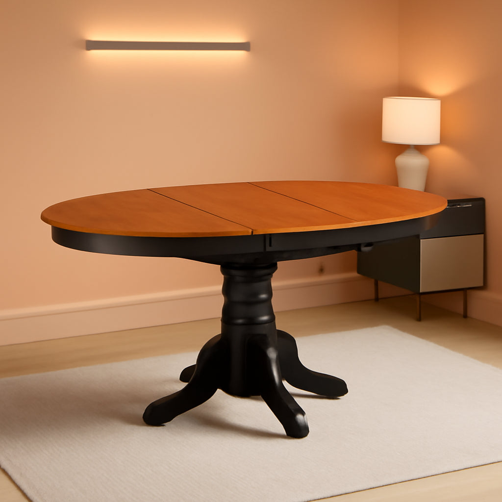 Wooden Oval Kitchen Table Black Finish With Cherry Top