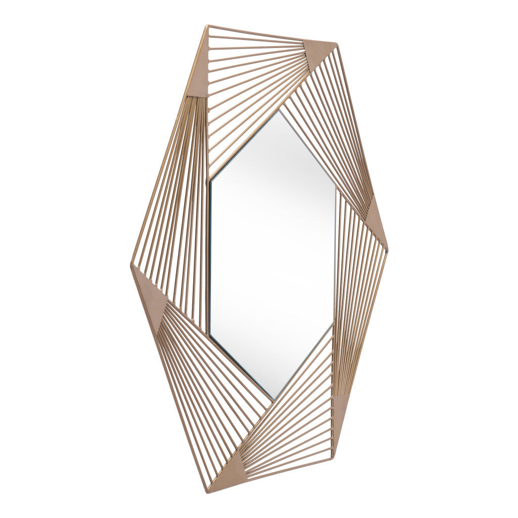 29" Gold Hexagonal Lines Steel Framed Accent Mirror-6