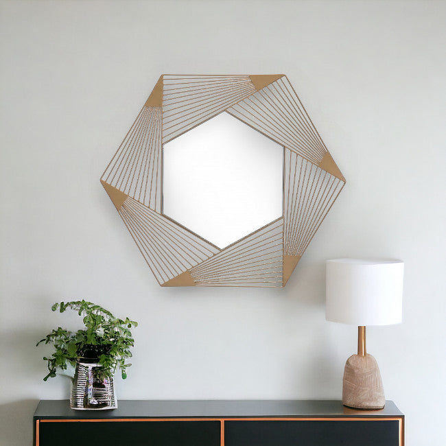 29" Gold Hexagonal Lines Steel Framed Accent Mirror-1