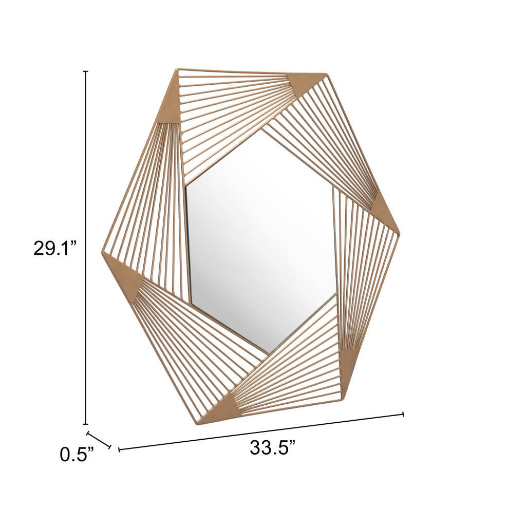 29" Gold Hexagonal Lines Steel Framed Accent Mirror-8