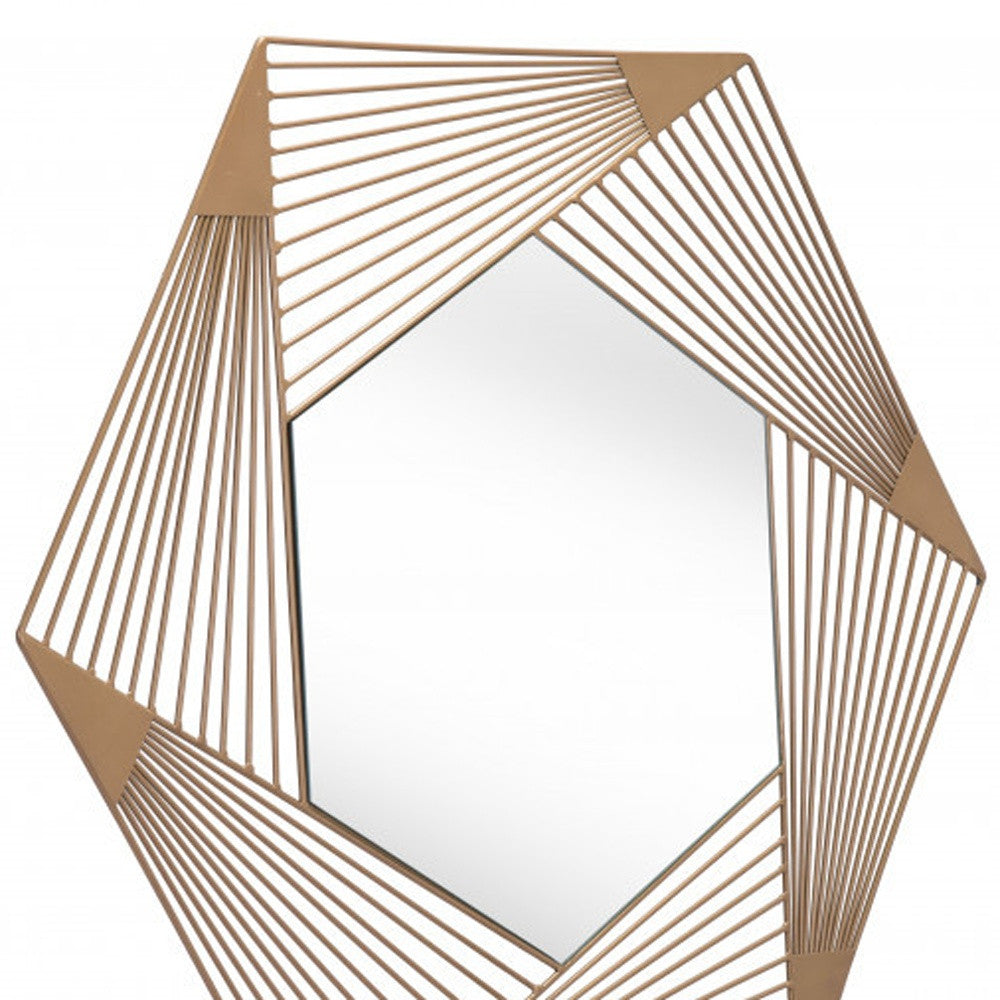 29" Gold Hexagonal Lines Steel Framed Accent Mirror-0