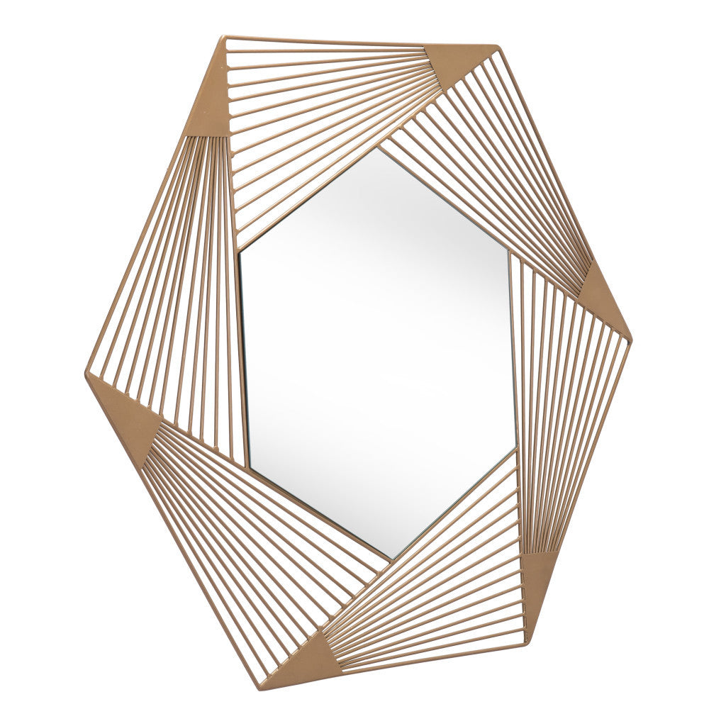 29" Gold Hexagonal Lines Steel Framed Accent Mirror-4