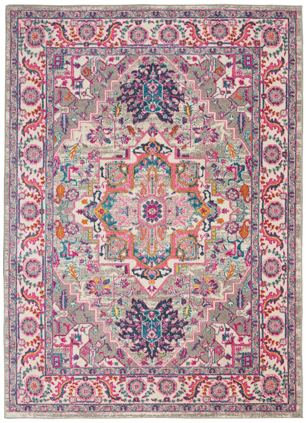 4' X 6' Pink And Gray Power Loom Area Rug-0