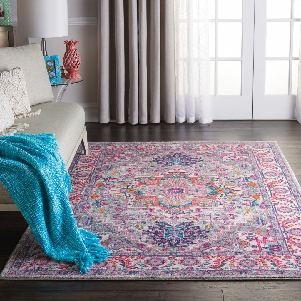 4' X 6' Pink And Gray Power Loom Area Rug-2