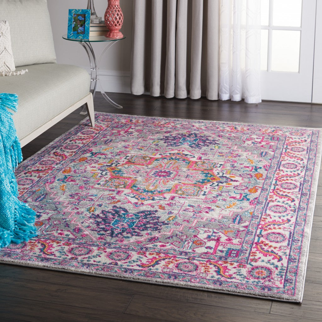 4' X 6' Pink And Gray Power Loom Area Rug-3