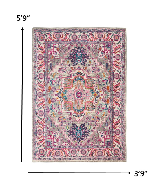 4' X 6' Pink And Gray Power Loom Area Rug-4