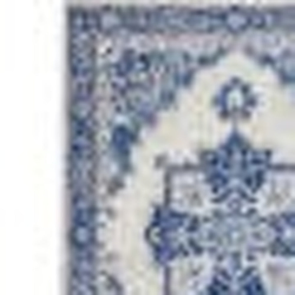 5' X 7' Blue And Ivory Floral Dhurrie Area Rug-4