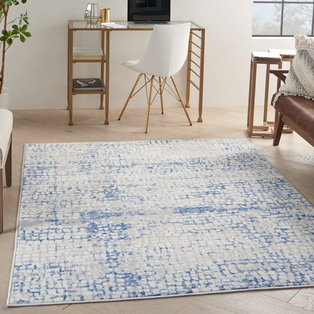 6' X 9' Blue Gray Abstract Dhurrie Area Rug-6