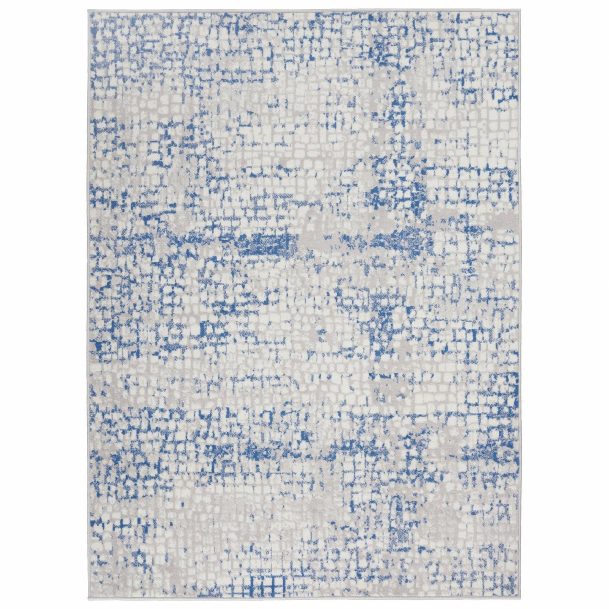 6' X 9' Blue Gray Abstract Dhurrie Area Rug-1