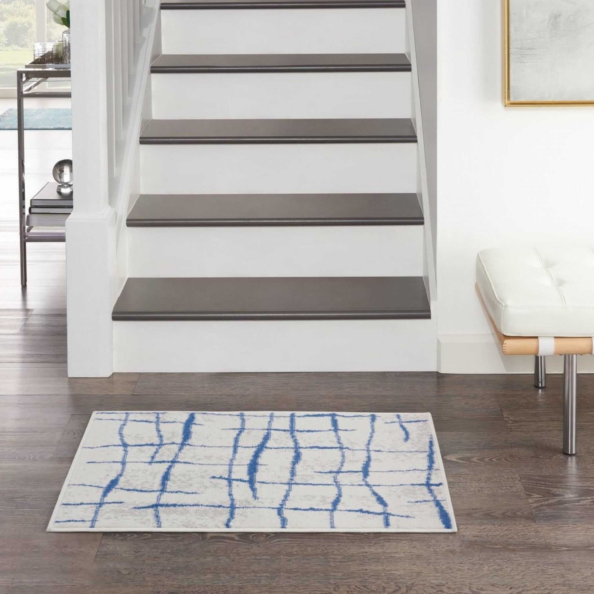 5' X 7' Blue And Ivory Abstract Dhurrie Area Rug-5